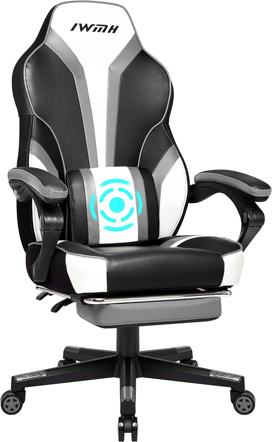 IntimaTe WM Heart Gamingstoel, ergonomische gamingstoel, met hoge rugleuning, bureaustoel met gevoerde zitting, inklapbare voetsteunen, verstelbare armleuningen 49 x 55 x 127(grijs)