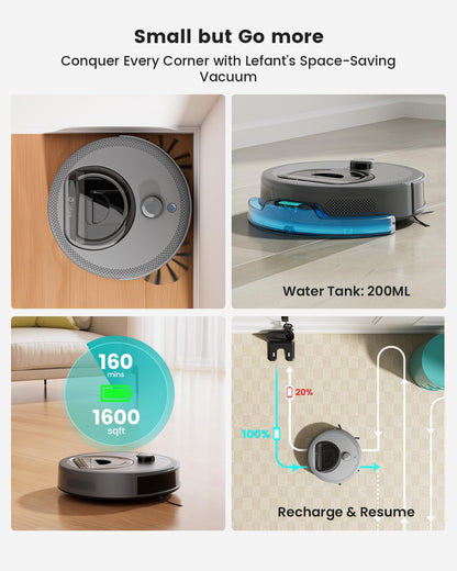 Lefant M330 Pro Robotstofzuiger en Dweilrobot Met 3-In-1 Mapping, Dtof-Navigatie, 5000Pa, Diameter 28 Cm, Obstakelvermijding Psd 190°, App/Alexa/i Watch, Ideaal Voor Haren M