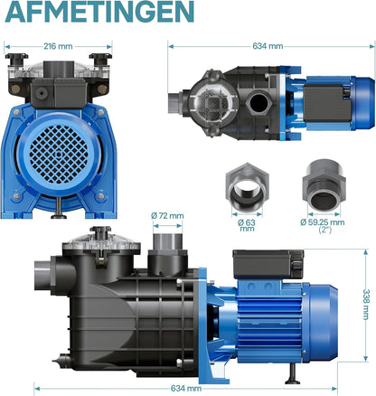 Poolpomp 34800 l/h 3000 W zwembadpomp filterpomp circulatiepomp pool