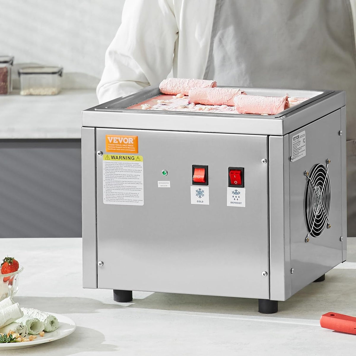 VEVOR Machine for fried ice cream rolls, 28 x 24 x 2 cm, pan for frying ice cream, ice cream maker with compressor and 2 scrapers, for making ice cream, frozen yogurt and ice cream rolls