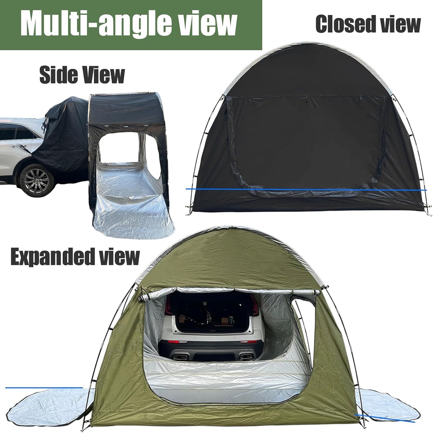 Autoluifeltent, 300 cm x 150 cm x 210 cm, auto achterkleptent is geschikt voor 2-3 personen, auto hatchback tent, waterdichte zonwering