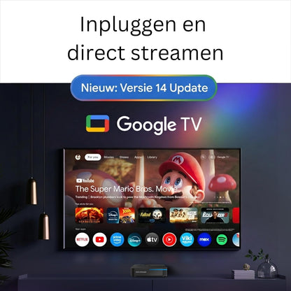 GX1 Android TV Box 4K Google TV 14 [4GB RAM & 32GB Opslag] – Mediaspeler Streaming met AI-Upscaling, HDR10+ & 3D Audio, WiFi 6, LAN, 2x USB