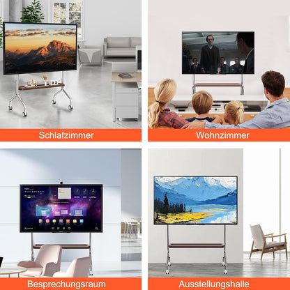 Mobiele Tv-Kar Met Enkellaagse Houten Opbergplank – Tv-Standaard – Tv-Wagen – Tv-Houder – Tv-Standaard Met Wielen – Voor 32-75 Inch LCD LED OLED En VESA 100x100-600x400 – Roestvrij Staal Met 4 Geremde 360° Zwenkwielen