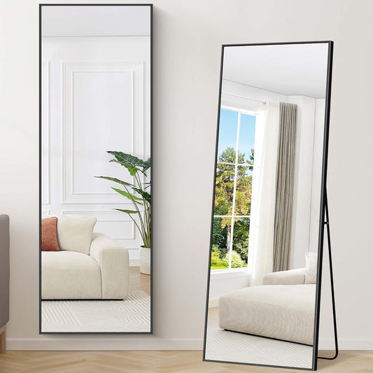Weare Home Full body spiegel, 161 x 52 cm, staand en met frame van aluminiumlegering en houder voor woonkamer slaapkamer (zwart)