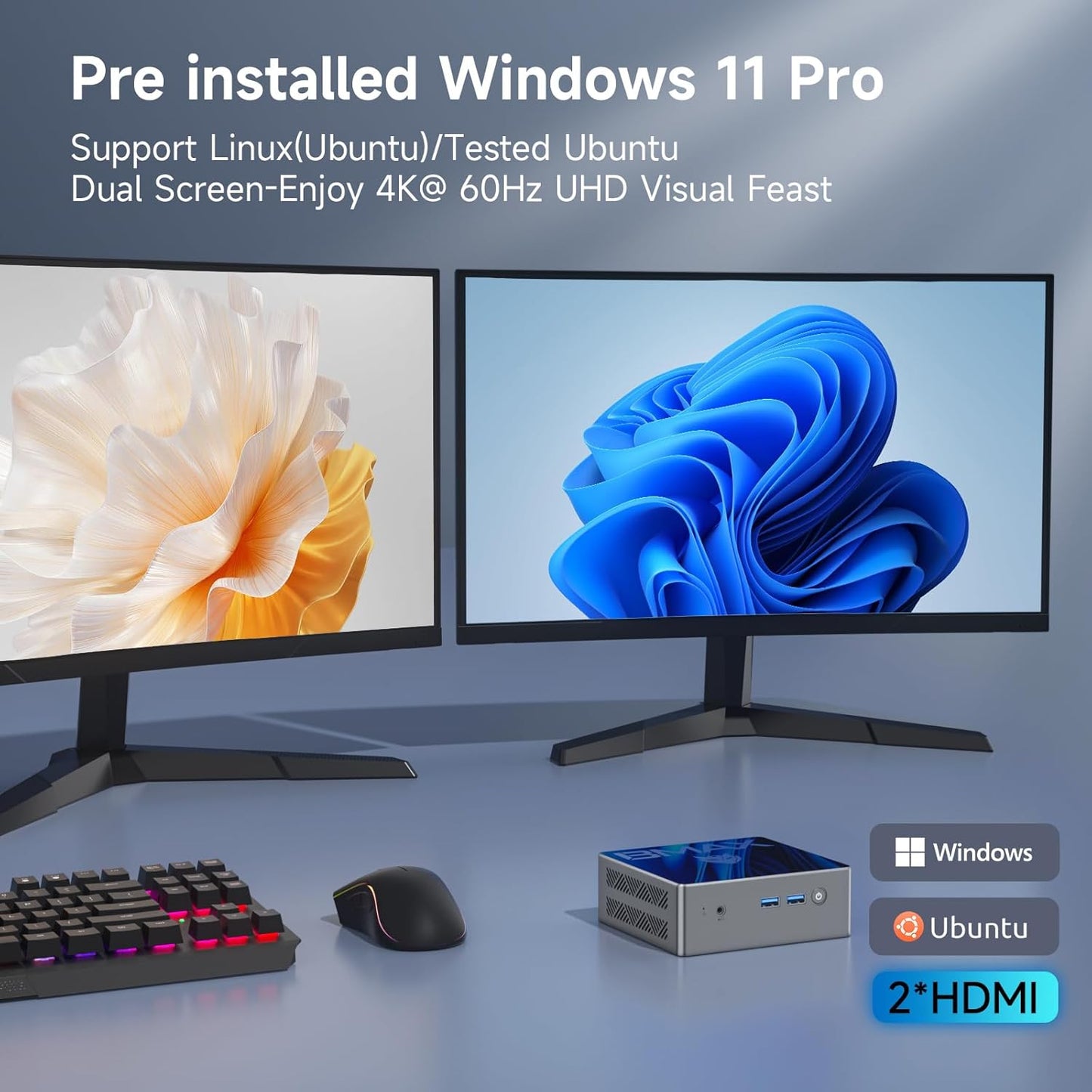 BMAX Mini PC Intel N97 (tot 3,6 GHz) 16 GB DDR4 RAM 512 GB M.2 SSD Win 11 Pro Mini Desktop B4Pro Mini PC Sobremesa HDMI/WiFi 5/BT4.2/USB3.2 Dual Display Tower PC met VESA voor School/Kantoor.