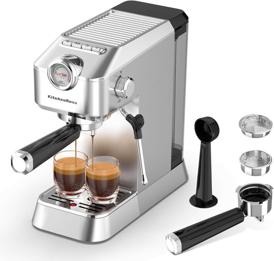 KitchenBoss Zeefdragermachine espressomachine zeefdrager: espresso met melkopschuimer, koffiezetapparaat 15 bar, met 1,2 l waterreservoir
