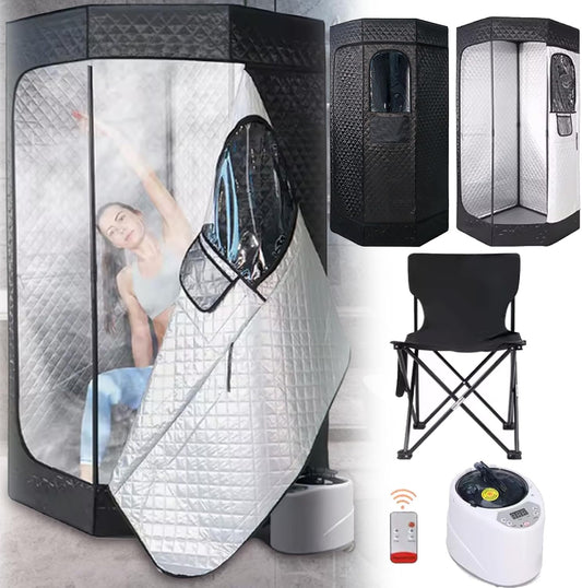 Sauna Sauna-tent, stoomgenerator voor saunakabine, 1200 W, voor thuis, draagbaar, timer en 9 temperatuurniveaus, met sauna, stoomgarnituur, 3 liter, inklapbare stoel met afstandsbediening, 180 cm (H)