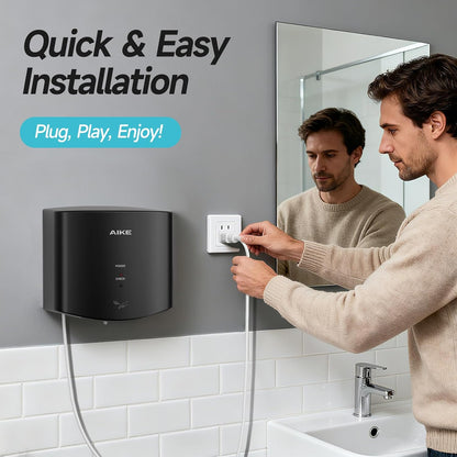 AIKE AK2630S Elektrische Handdroger 10 Seconden Droog, 1400 Watt Commerciële Handdroger, Compact voor Restaurantbadkamers en Kleine Kantoren