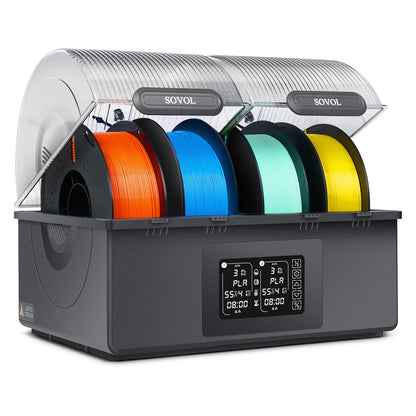 Sovol SH03 filamentdroger met 4 spoelen, 3D-printerfilament droogbox 85 °C Max, verbeterde circulatieventilatoren/automatische vochtverwijdering/automatische droogmodus voor PLA PETG TPU ABS 1,75/2,85