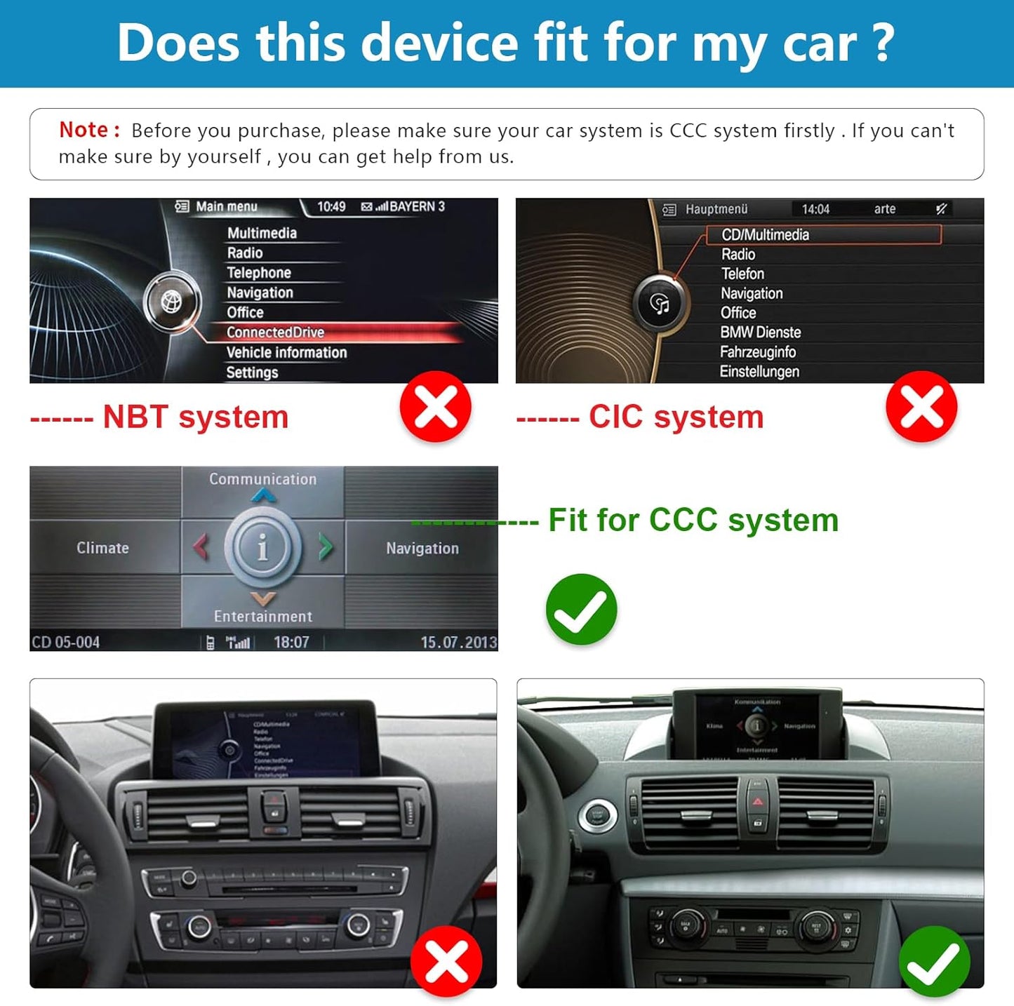 Ninetom 12,3 inch autoradio met touchscreen voor 2004-2008 BMW 1-serie E81/E82/E87/E88 met CCC-systeem, ondersteuning voor Apple CarPlay/Android Auto/Mirrorlink/navigatie, autoradio-upgrade
