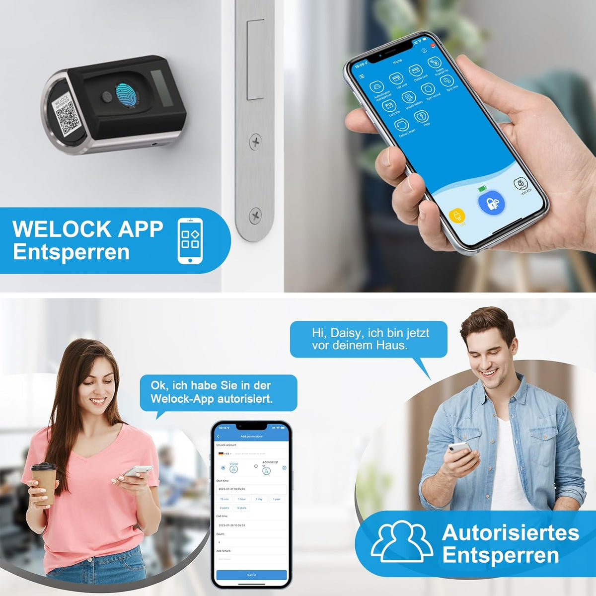 WELOCK Touch41 aangesloten slot, biometrisch slot, RFID-vingerafdrukslot, wifi, app, verbonden cilinder, voordeur 40/30, toegang zonder sleutel, Smart Lock eenvoudig te installeren