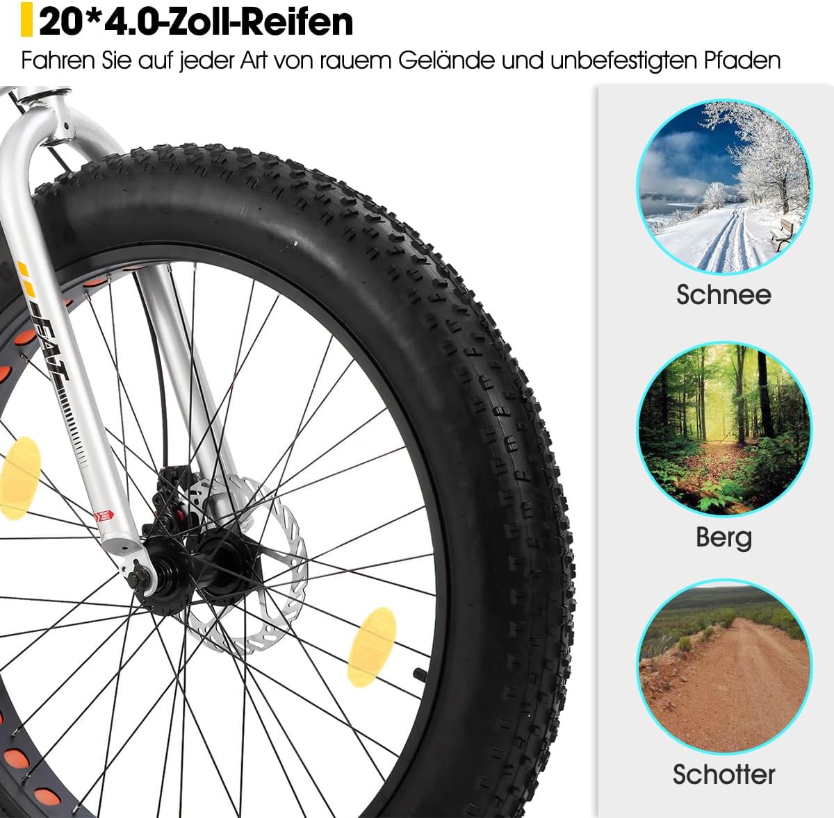 HILAND 20 inch kindermountainbike, 7 versnellingen, Fat Tires mountainbike, dubbele schijfremmen, kinderfiets voor jongens en meisjes, zilver