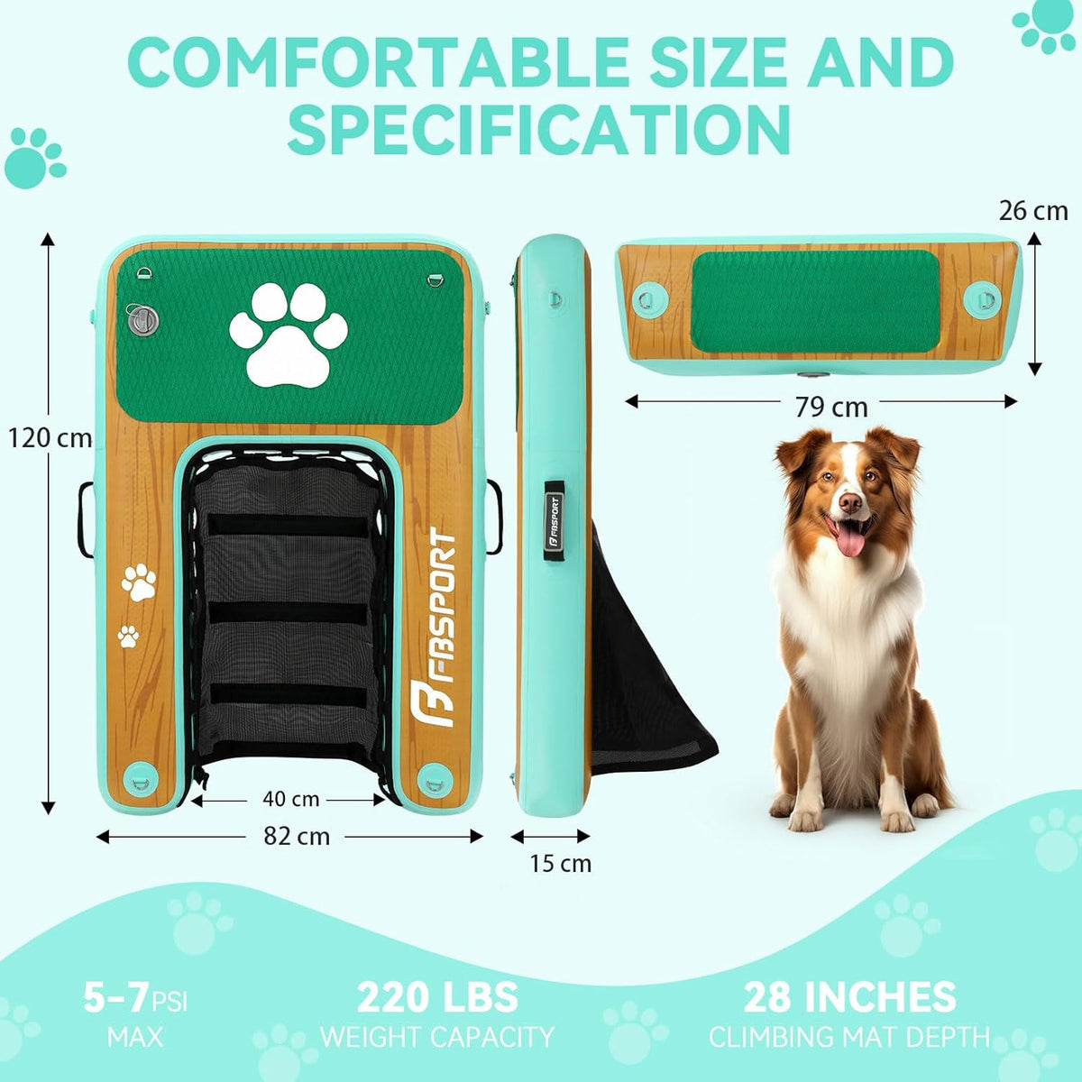 FBSPORT Drijvende watertoegangsladder voor honden, boot, meer, antislip EVA-ladder tot 100 kg