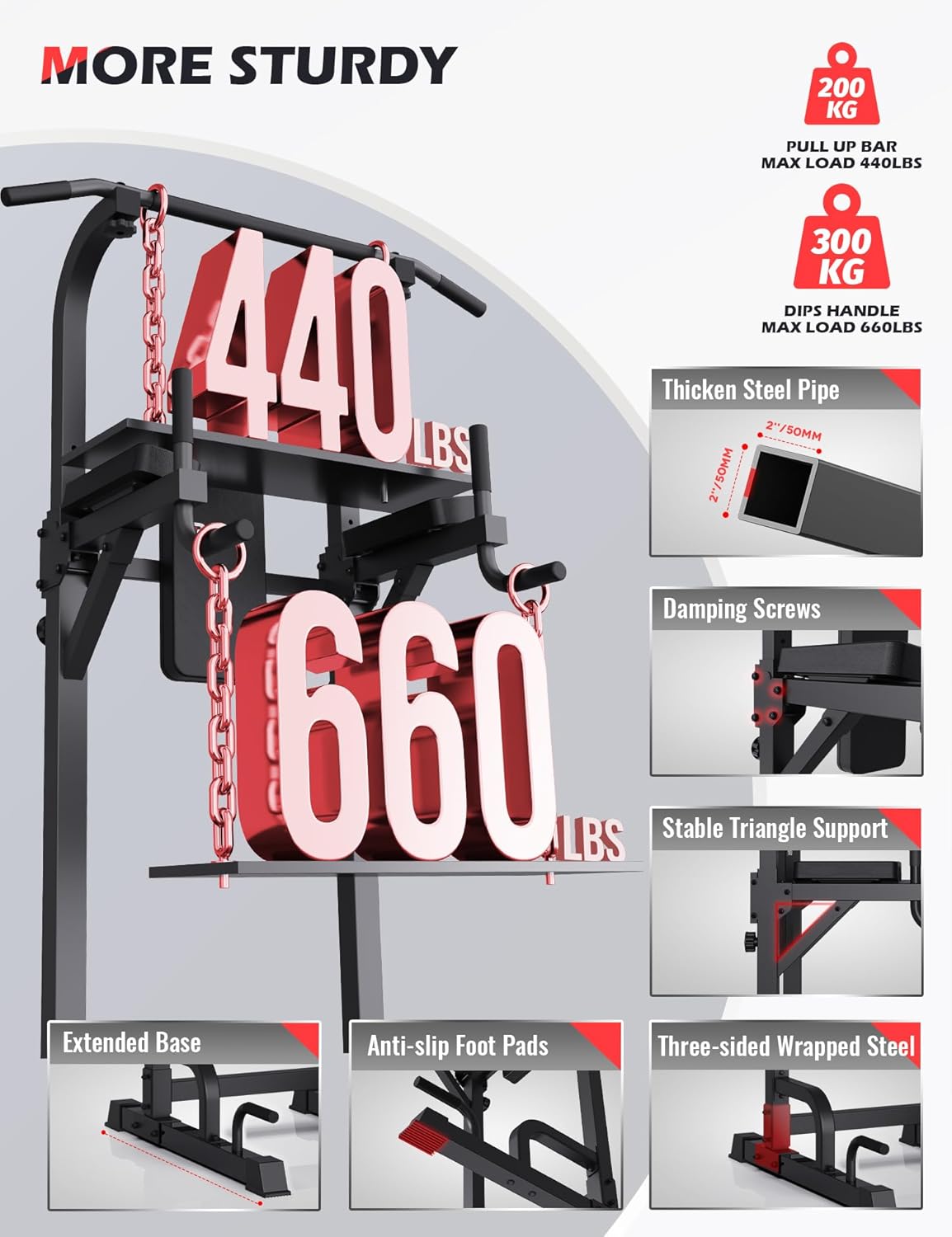 Pull Up Station - Dip Station - Dip Bars - Multifunctioneel - Instelbaar - Power Tower Fitness Station - Pull Up Bars - voor Huis - Gym -Krachttraining Apparatuur - 68.4 x 100 x  218 cm - Zwart