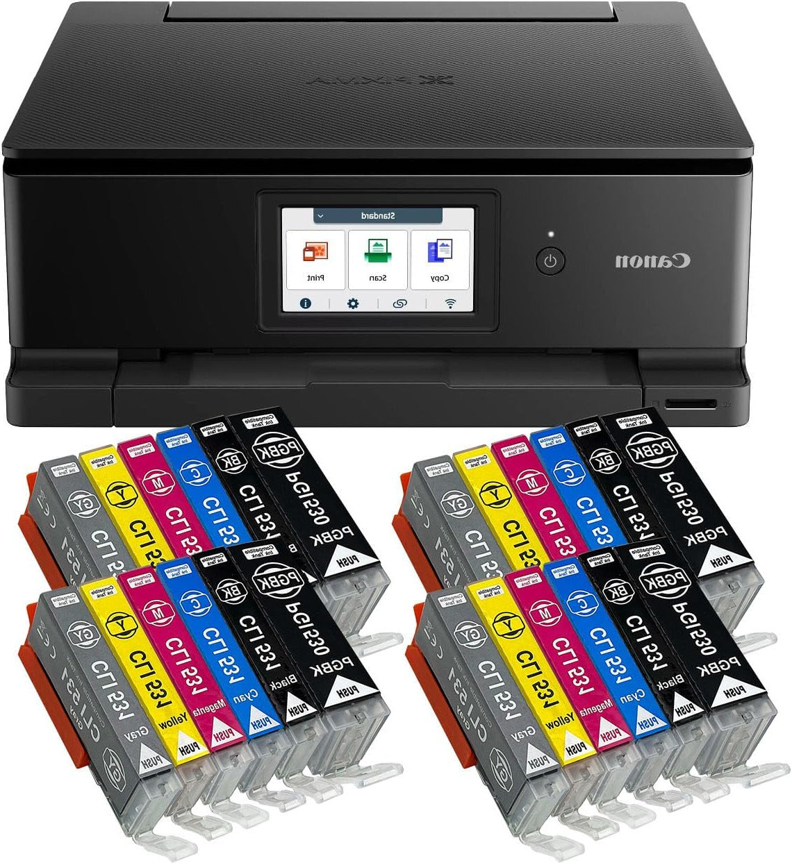 IC-Office TS8750 3-in-1 Multifunctional Inkjet Printer (Print, Copy, Scan, SD Card, Duplex, WLAN, AirPrint) Black + 24 XXL Ink Cartridges - QUORE