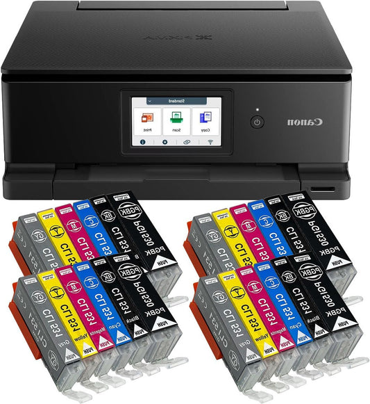 IC-Office TS8750 3-in-1 Multifunctional Inkjet Printer (Print, Copy, Scan, SD Card, Duplex, WLAN, AirPrint) Black + 24 XXL Ink Cartridges - QUORE