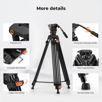 Videostatief – Camerastatief – Fotostatief – Driepootstatief – Tripod – Verstelbaar Van 89 Tot 191 Cm – Aluminiumlegering Met 360°-Vloeistofkop