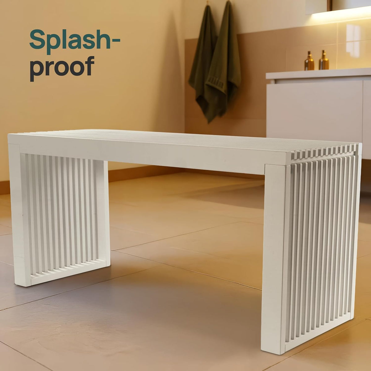 Bamboe Bank - Keukenbankje - Eetkamerbank - 90 x 33 x 43 cm - Eetbank Van Bamboe - Ingangsbank - Comfortabele Halbank - Zitbank Eetkamer Houten Bank Zonder Rugleuning (Wit)