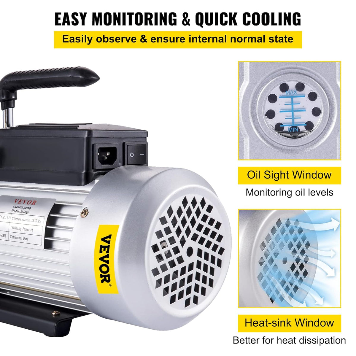 Vacuümpomp – Vacuum Pomp – Onderdrukpomp – Airco Vacuümpomp – 12 CFM 1 PK – Hoog Efficiënt – Aluminium Behuizing