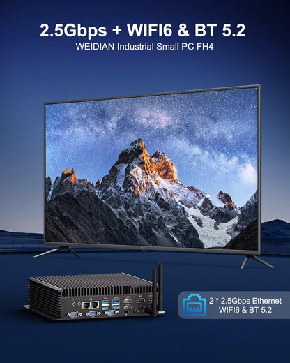 Mini PC – Mini Computer – Industrieel PC – Compact Desktop – Windows 11 Pro – Intel Core i5 1235U – 32GB DDR5 RAM – 1TB NVMe SSD – Ventilatorkoeling – 3x 4K Displays – 6x COM Poorten – WiFi 6 – 2x 2.5G LAN