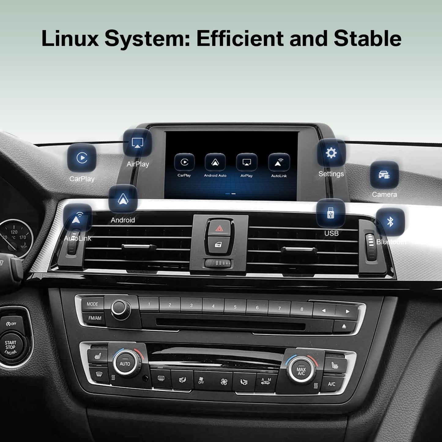 Linux Retrofit Kit Decoder met Draadloze CarPlay & Android Auto Mirrorlink Navigatie voor BMW 1 3 5 6 7 Serie E81 E90 F10 2008-2012 X1 X3 X5 X6 CIC Systeem E70 E71 F25 2009-2015 (past niet voor F20