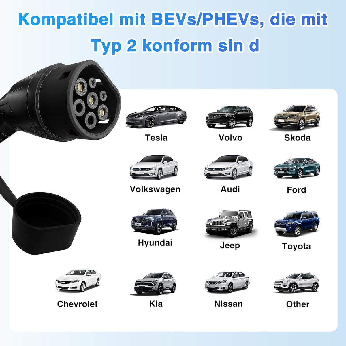Type 2 Oplaadkabel – EV Laadkabel – Elektrische Auto Kabel – Laadsnoer – Mobiele Laadkabel – Instelbaar Laadvermogen Tot 11 kW – Veilig & Flexibel