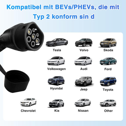 Type 2 Oplaadkabel – EV Laadkabel – Elektrische Auto Kabel – Laadsnoer – Mobiele Laadkabel – Instelbaar Laadvermogen Tot 11 kW – Veilig & Flexibel