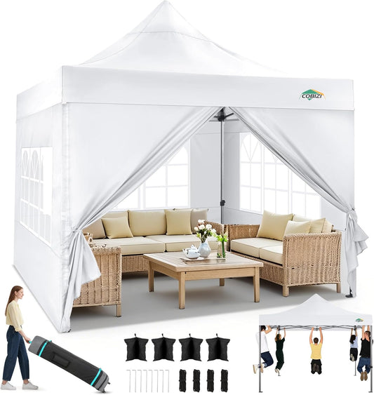 TOOLUCK Vouwpaviljoen, paviljoen, 3 x 3, waterdicht, stabiel, winterbestendig, 2.0, outdoor, opvouwbaar, uv-bescherming 50+, in 3 hoogtes verstelbaar, partytent met 4 zijdelen en 4 zandzakken, wit
