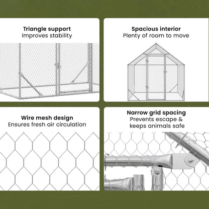 vidaXL Chicken Coop Silver 200x170x177cm Galvanized steel, Garden and terrace, safe chicken enclosure, spacious poultry cage, weatherproof animal enclosure, durable chicken cage - QUORE