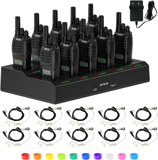 Retevis H777D Portofoons met 10-Voudige Oplader, LCD-Scherm, 1200 mAh-Batterij, Type C-Oplader, Eenvoudig te Koppelen, Langeafstandsradio voor Beveiliging, Hotel (10 Stuks)