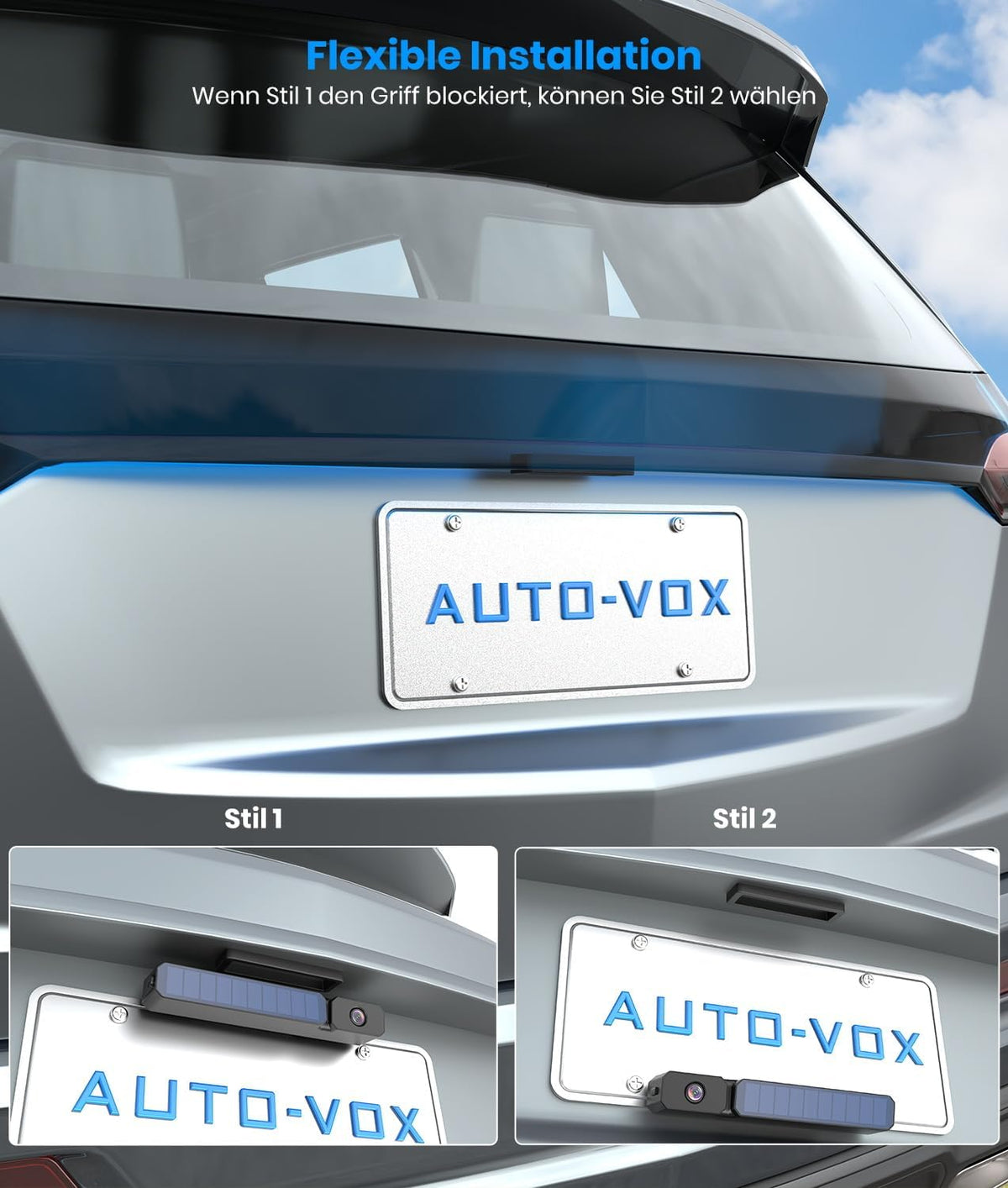 AUTO-VOX Draadloze Achteruitrijcamera: 5'' HD Monitor, Gemakkelijk, 3Min DIY Installatie, IP69K Waterdichte Achteruitrijcamera, Werkt op Batterij voor Auto/Vrachtwagen/Caravan/Van