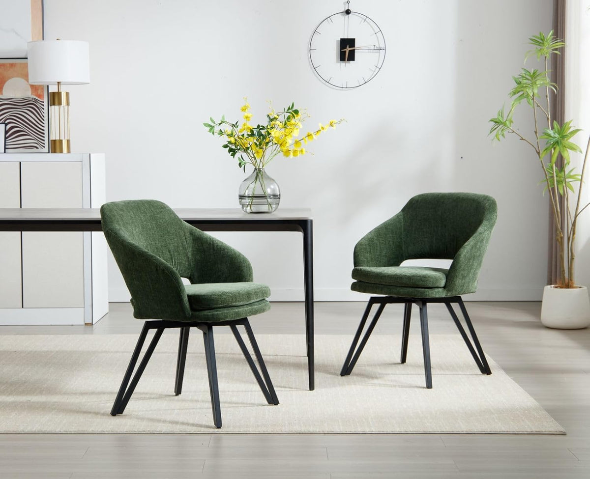 chairus Swivel Dining Chairs Set of 2 Chenille Fabric Kitchen Chairs Upholstered Dining Chair Dining Chair (Green) - QUORE