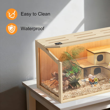 BingoPaw Hamsterkooi, hout, kooi voor kleine dieren, knaagdierenkooi, muizenkooi met inklapbaar deksel, 80 x 40 x 40 cm, naturel
