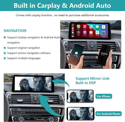 Ninetom 10,25 inch autoradio touchscreen voor 2008-2012 BMW 1-serie E81 E82 E87 E88 met CIC-systeem, ondersteuning voor Apple CarPlay/Android Auto/Mirrorlink/navigatie, autoradio-upgrade