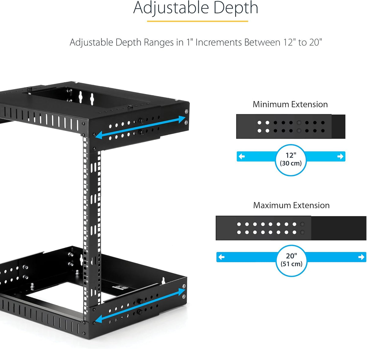 2-Post 12U 19 Inch Open Frame Rack – Serverrek, Netwerk Rack, Patchkast, Datarack – Wandmonteerbaar Met Verstelbare Diepte 30,5 Tot 50,8 Cm – Draagvermogen Tot 90 Kg