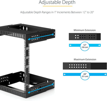 2-Post 12U 19 Inch Open Frame Rack – Serverrek, Netwerk Rack, Patchkast, Datarack – Wandmonteerbaar Met Verstelbare Diepte 30,5 Tot 50,8 Cm – Draagvermogen Tot 90 Kg