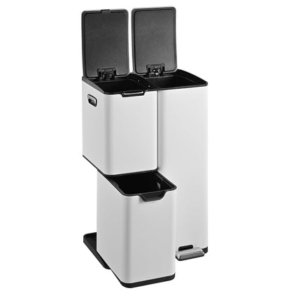KITCHEN MOVE HAJA pedaalemmer, afvalscheiding, recycling, 60 l (13 + 17 + 30 l), roestvrij staal, wit, met emmer