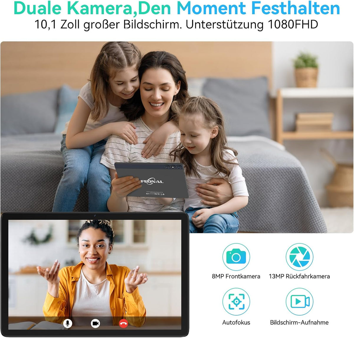 Nieuwste Android 14 Tablet 10 inch, 4G LTE tablets met 2 SIM 1 SD-sleuf, 5G Wifi Tablet PC met 14GB + 128GB (1TBTF), 3-in-1 tablet met toetsenbord, muis-octa-core, 1080FHD, 13MP + 8MP, 7000mAh,