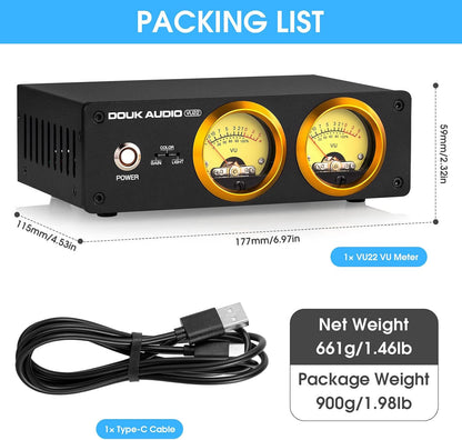 Douk Audio VU22 Dubbele analoge VU-meter display, DB-paneel, muziekspectrum, MIC en LINE geluidsniveaumeter, audio-indicator