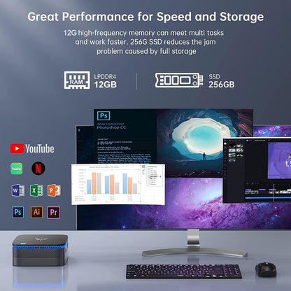 Mini-pc Celeron N5105 (tot 2,9 GHz) Mini-desktopcomputer, NiPoGi AK1 Pro 12 GB DDR4/256 GB Rom Mini-tower-pc 4K UHD, dubbele WiFi, Gigabit Ethernet, HDMI, VESA voor kantoor/studie/thuis