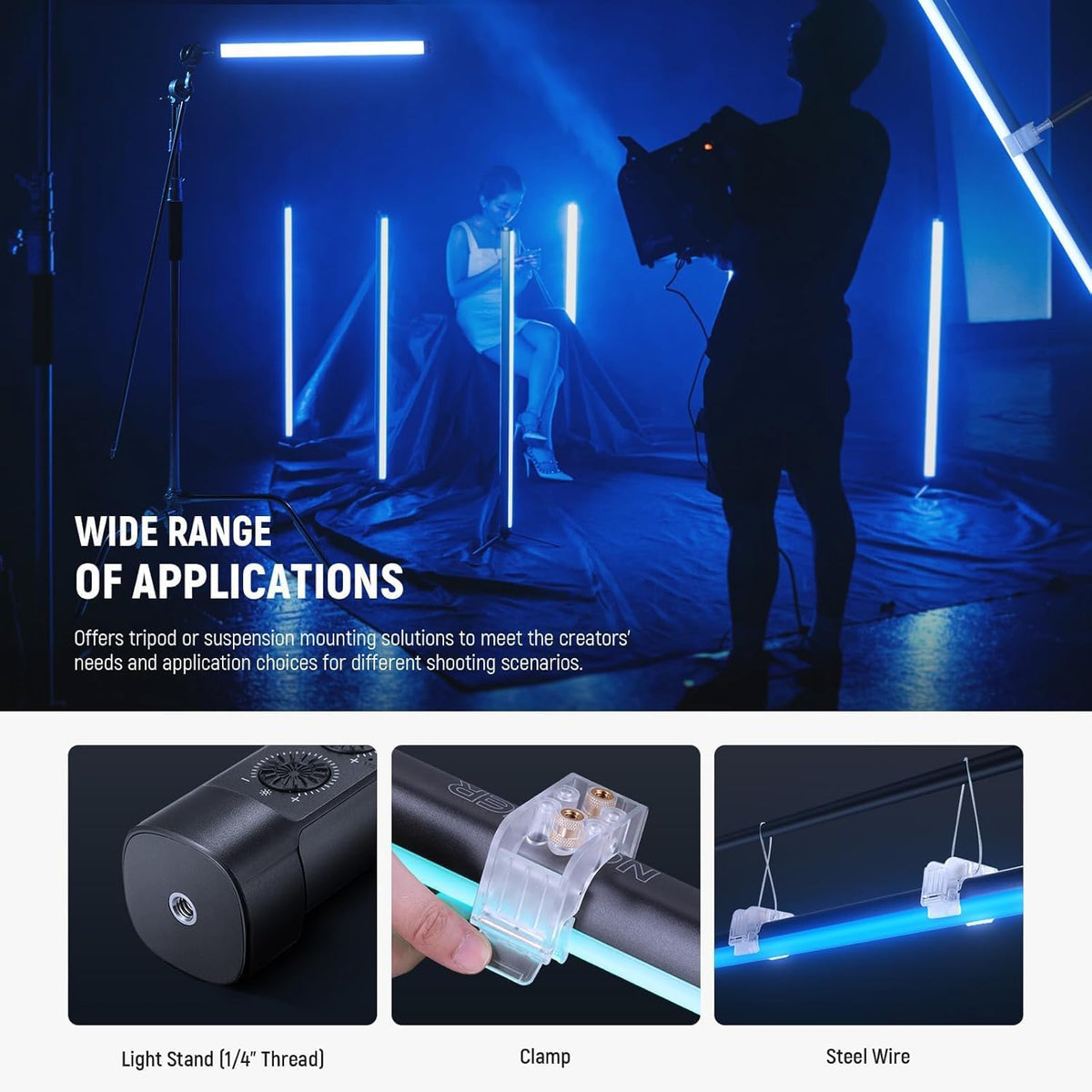NEEWER TL60 RGB videoverlichting, RGBWW draagbare led-videolamp voor fotografie, lichtstaaf met 2,4 G app-besturing/DMX, 7 pixeleffecten, 18 scènes, 2500 K-10000 K TLCI98+, batterij 3000 mAh