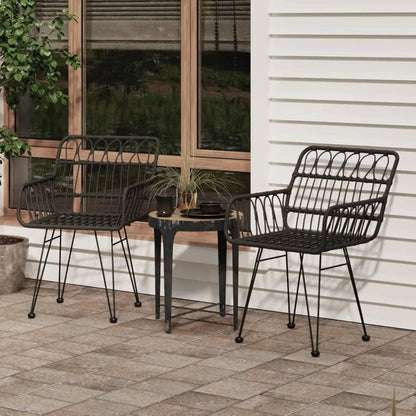 Stoel met armleuningen, stapelbare tuinfauteuil, tuinstoelen 2 stuks met armleuningen, zwart, 56 x 64 x 80 cm, PE rotan - QUORE