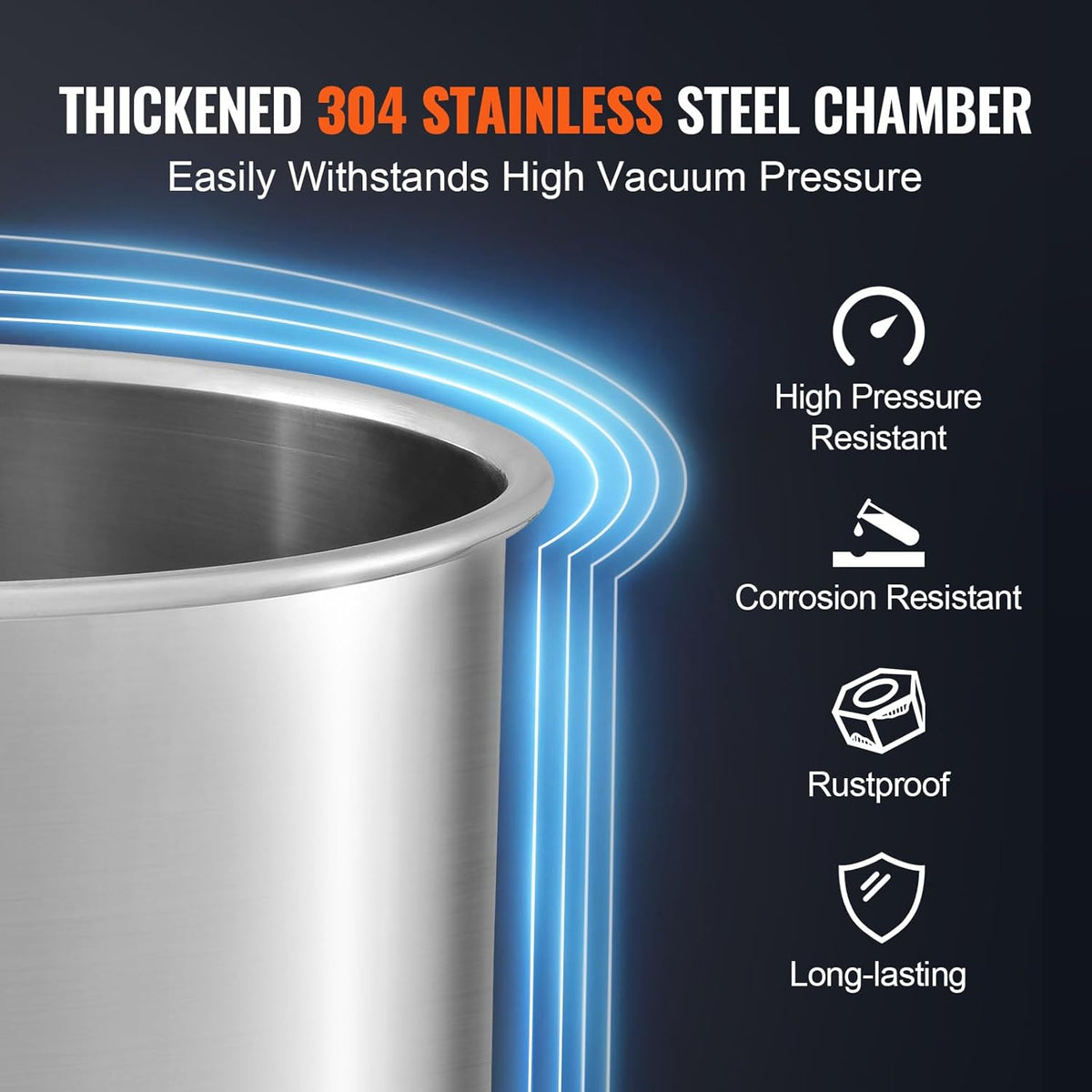 VEVOR Vacuümkamer 5 gal 19 l container voor vacuümpomp deksel gehard glas ontgassing kamer 304 roestvrij staal vacuümcontainer voor houtstabilisatie ontgasser siliconen hars