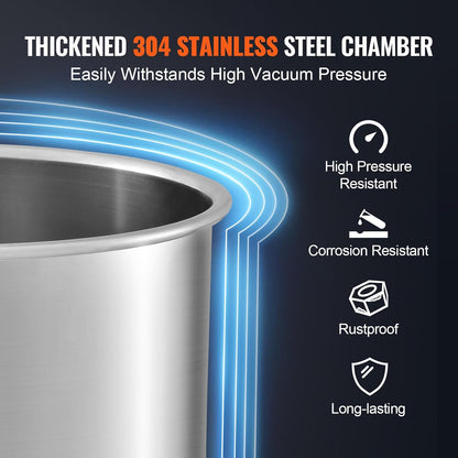 VEVOR Vacuümkamer 5 gal 19 l container voor vacuümpomp deksel gehard glas ontgassing kamer 304 roestvrij staal vacuümcontainer voor houtstabilisatie ontgasser siliconen hars