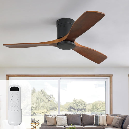 Sofucor Plafondventilator met Afstandsbediening, 132cm Plafondventilator van Massief Hout, 6 Snelheden, Timer, DC-motor, Zomer-wintermodus, Stille Ventilator voor Slaapkamer