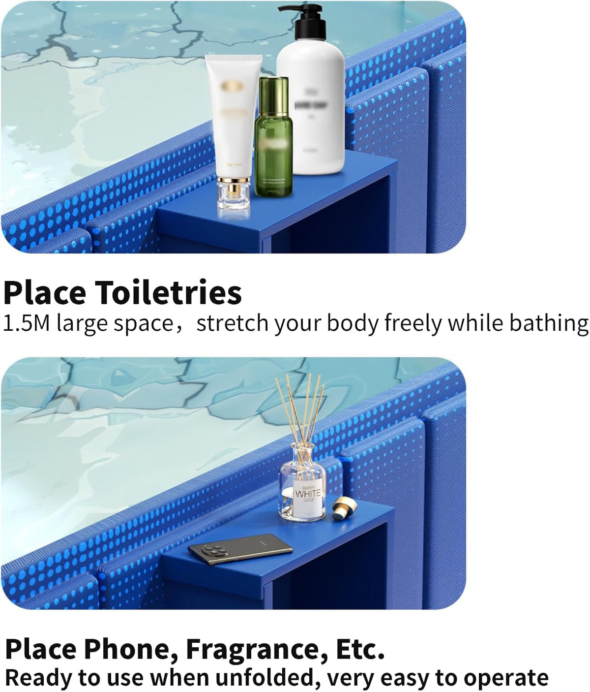 XUDREZ Draagbare badkuip voor volwassenen, opvouwbaar, staande badkuip met opbergplank, vrijstaande warme ijsbadkuipen, Japanse spa, sauna, inklapbaar, blauw, 1,2 m