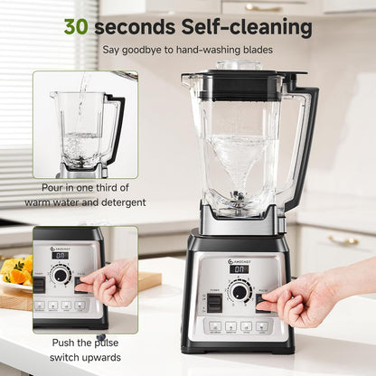 AMZCHEF Blender, 2000 watt, 2 liter, krachtige blender, blender met 8 instelbare snelheden en 4 voorprogramma's voor crushed ijs, smoothiemaker, vleesmixer, BPA-vrij
