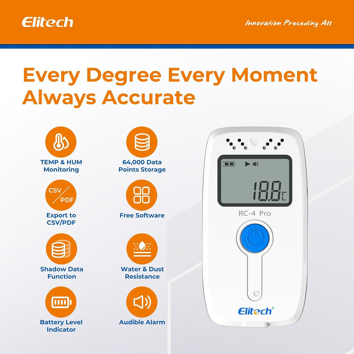 Elitech Data logger Temperatuur Data Recorder, Met Externe Temperatuursensor RC-4 10PCS