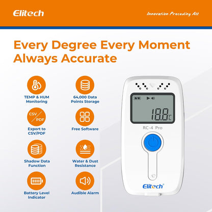 Elitech Data logger Temperatuur Data Recorder, Met Externe Temperatuursensor RC-4 10PCS