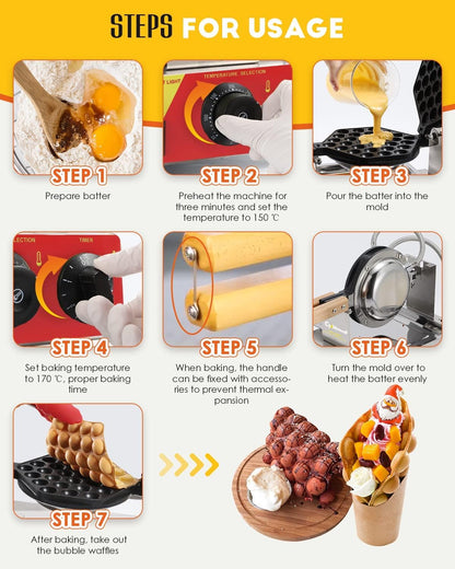 Cgolwall IJzeren wafelmachine, 180 graden draaibaar, anti-aanbak en verwisselbare bakvorm, 0-300 °C, 1500 W, elektrische wafelijzer, 3-5 minuten, uniform bakken